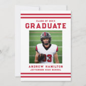 Invitation Bold Red Stripes Athletic Photo Graduation Party (Devant)