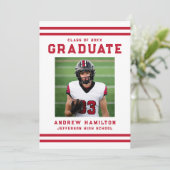 Invitation Bold Red Stripes Athletic Photo Graduation Party (Debout devant)