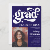 Invitation Bold Retro Blue Super 2 photos Graduation Party (Devant)