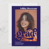 Invitation Bold Retro Blue Super 2 photos Graduation Party (Dos)