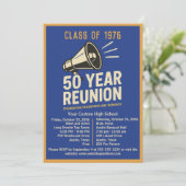 Invitation Bold Retro Megaphone 50 Year High School Reunion (Debout devant)