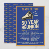 Invitation Bold Retro Megaphone 50 Year High School Reunion (Devant / Derrière)
