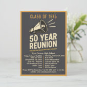 Invitation Bold Retro Megaphone 50 Year High School Reunion (Debout devant)