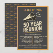 Invitation Bold Retro Megaphone 50 Year High School Reunion (Devant / Derrière)