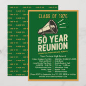 Invitation Bold Retro Megaphone 50 Year High School Reunion (Devant / Derrière)
