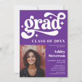Invitation Bold Retro Purple Super 2 photos Graduation Party (Devant)