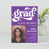 Invitation Bold Retro Purple Super 2 photos Graduation Party (Debout devant)