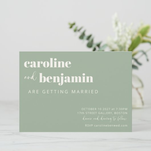 Invitation Bold Sage Green Chic Mariage moderne RSVP en ligne (Debout devant)