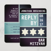 Invitation Bold Star of David Bar Mitzvah RSVP Réponse (Devant / Derrière)