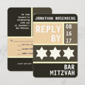 Invitation Bold Star of David Bar Mitzvah RSVP Réponse (Devant / Derrière)