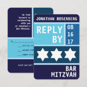 Invitation Bold Star of David Bar Mitzvah RSVP Réponse (Devant / Derrière)