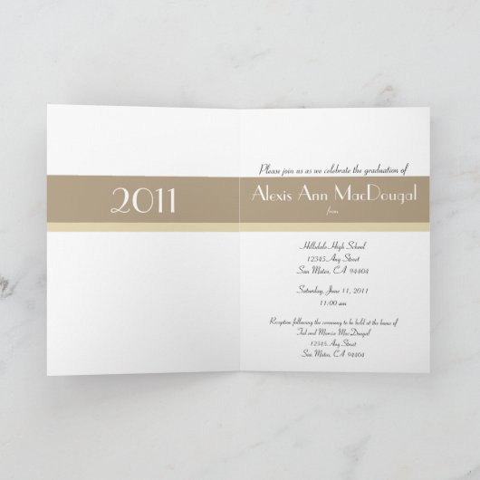 Invitation Bold Stripe Folded Graduation Invite (tan) (Intérieur)