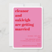 Invitation Bold Typography Bright Pink Red Stylish Wedding (Devant)
