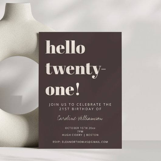Invitation Bold Typography Brown Modern 21st Birthday Party