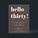 Invitation Bold Typography Brown Modern 30th Birthday Party<br><div class="desc">This birthday invitation in brown features bold typography and a rich, neutral color palette for a modern milestone celebration. The layout highlights the age front and center, paired with clean details for the guest of honor, date, time, and location. Personalize the name and event details to match your celebration style...</div>