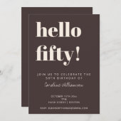 Invitation Bold Typography Brown Modern 50th Birthday Party (Devant / Derrière)