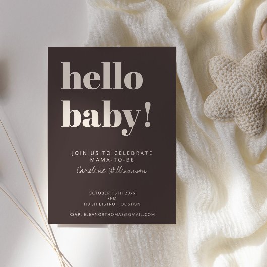 Invitation Bold Typography Brown Modern Cute Baby Shower