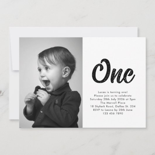 Invitation Bold Typography First Birthday Photo (Devant)