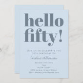 Invitation Bold Typography Icy Blue Modern 50th Birthday (Devant / Derrière)