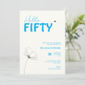 Invitation Bold Typography Ivory Blue Elegant 50th Birthday (Debout devant)