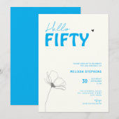 Invitation Bold Typography Ivory Blue Elegant 50th Birthday (Devant / Derrière)