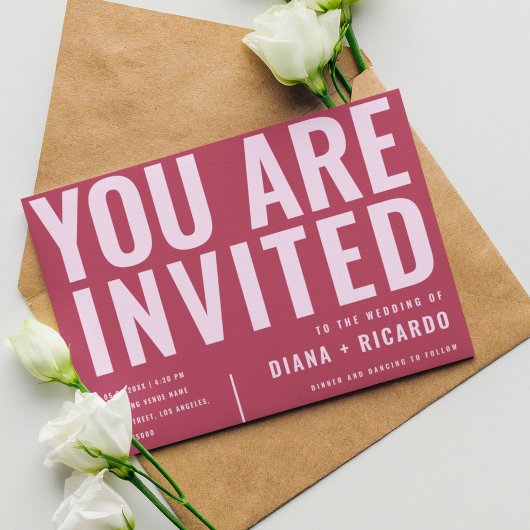 Invitation Bold Typography Magenta | Pink All in One Wedding