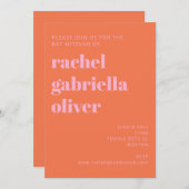 Invitation Bold Typography Pink and Orange Modern Bat Mitzvah (Devant / Derrière)