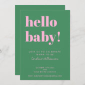 Invitation Bold Typography Pink Green Modern Baby Shower (Devant / Derrière)