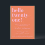 Invitation Bold Typography Pink Orange Modern 21st Birthday<br><div class="desc">This bold 21st birthday invitation in pink and orange features playful oversized typography paired with a vibrant, retro-inspired color palette. The modern layout puts the milestone front and center, creating a fun, confident look that feels celebratory and fresh. Perfect for milestone birthdays, cocktail parties, or stylish adult celebrations. Personalize the...</div>