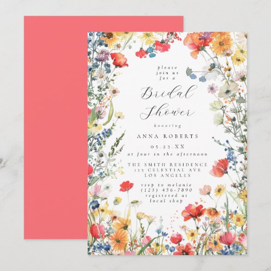 Invitation Bold Wildflower Bridal Shower (Devant / Derrière)
