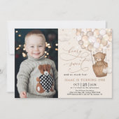 Invitation Boloon à air chaud de l'ours Brown mignon 1er anni (Devant)