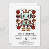 Invitation Bolt Boy Builder Robot Anniversaire (Devant / Derrière)