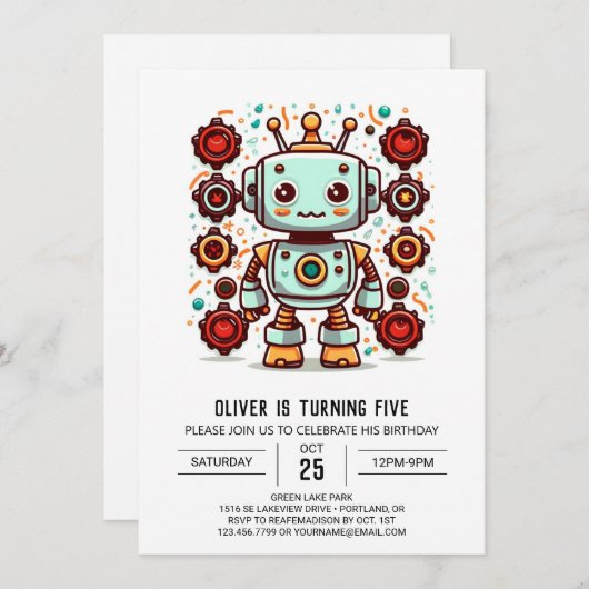 Invitation Bolt Boy Builder Robot Anniversaire (Devant / Derrière)