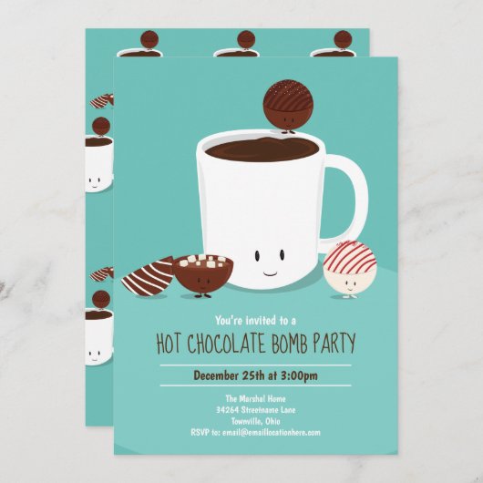 Invitation Bombe Chocolée Chaude Fête de cacao Chaud (Devant / Derrière)