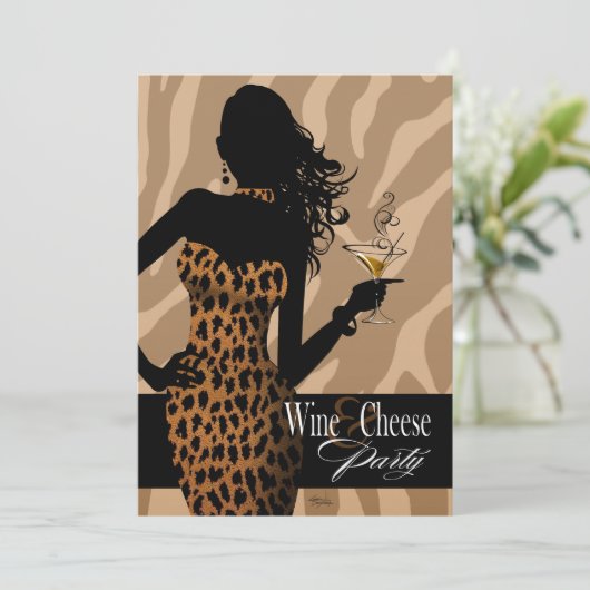 Invitation Bombshell Leopard Wine & Cheese Party Tan (Debout devant)