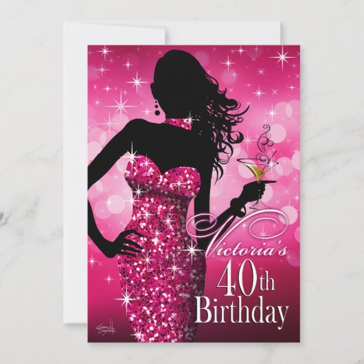 Invitation Bombshell Sparkle 40e anniversaire | fuschia (Devant)