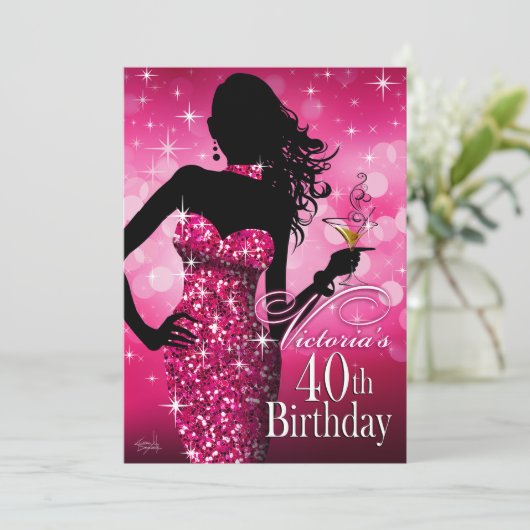 Invitation Bombshell Sparkle 40e anniversaire | fuschia (Debout devant)