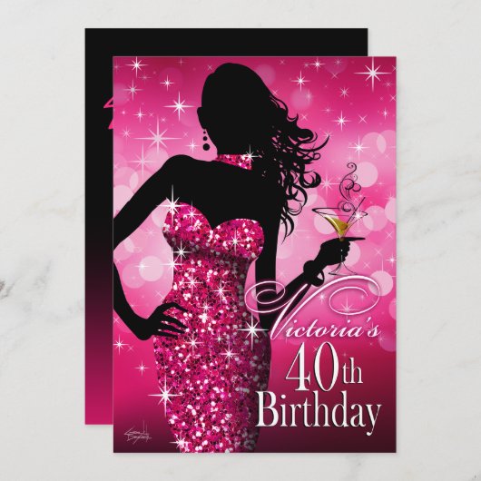 Invitation Bombshell Sparkle 40e anniversaire | fuschia (Devant / Derrière)