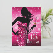 Invitation Bombshell Sparkle 40e anniversaire | fuschia (Debout devant)