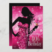 Invitation Bombshell Sparkle 40e anniversaire | fuschia (Devant / Derrière)