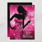 Invitation Bombshell Sparkle 40e anniversaire| fuschia le 13 (Devant / Derrière)
