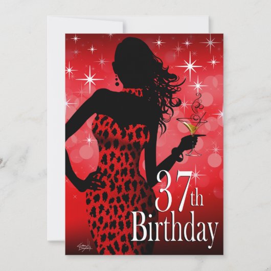Invitation Bombshell Sparkle Red Leopard 37e anniversaire (Devant)