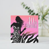 Invitation Bombshell Zebra 40e anniversaire de fête robe rose (Debout devant)