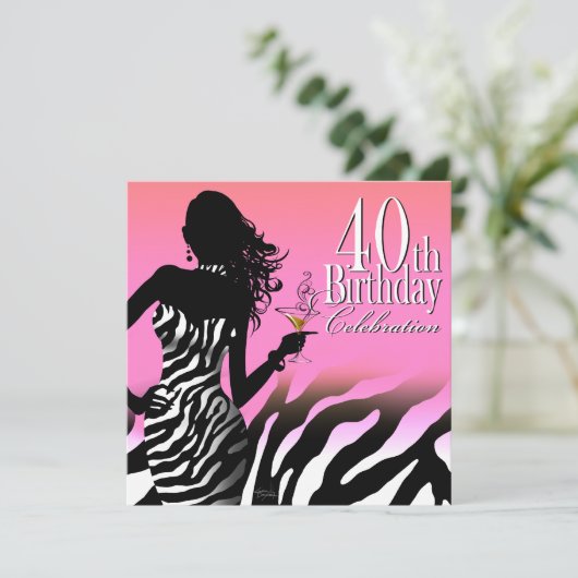 Invitation Bombshell Zebra 40e anniversaire de fête robe rose (Debout devant)