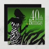 Invitation Bombshell Zebra 40th Birthday Party Bottle Green (Devant / Derrière)