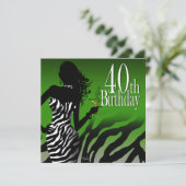 Invitation Bombshell Zebra 40th Birthday Party Bottle Green (Debout devant)