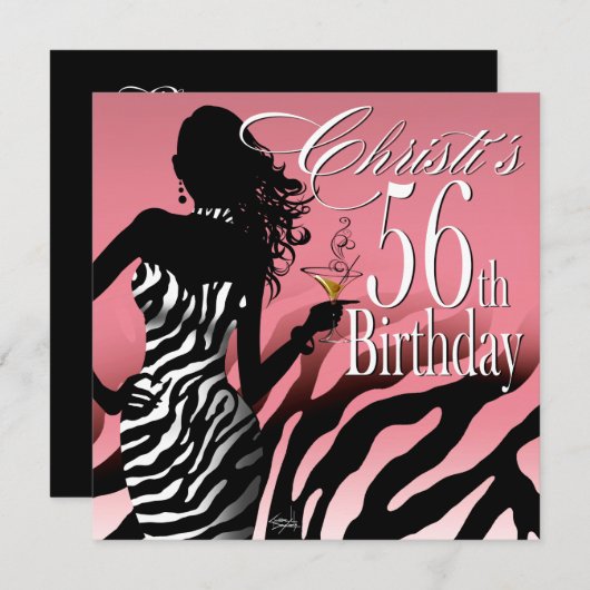Invitation Bombshell Zebra 56e fête d'anniversaire surprise r (Devant / Derrière)
