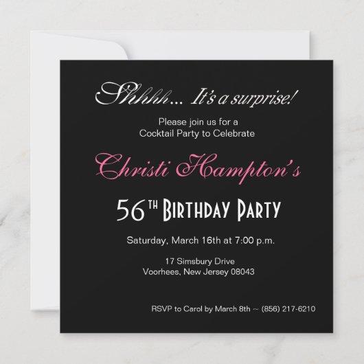 Invitation Bombshell Zebra 56e fête d'anniversaire surprise r (Dos)