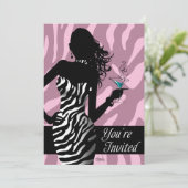 Invitation Bombshell Zebra Bachelorette Dames Nuit rose (Debout devant)