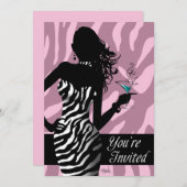 Invitation Bombshell Zebra Bachelorette Dames Nuit rose (Devant / Derrière)